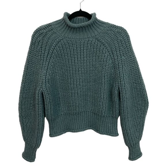 H&M Teal Thick Chunky Knit Wool Blend Turtleneck Sweater Size Medium - Picture 4 of 8